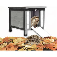 Melko Hedgehog House Winterproof with Base and Weatherproof Roof House for Hedgehogs with Folding Lid 50 x 45 x 43 cm Hedgehog Hut Grey/White Hedgehog Sleeping House Winter Sleeping Hedgehog Cave