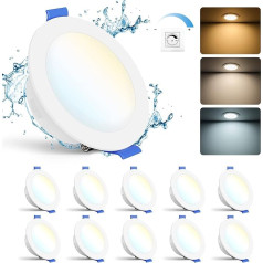 Gr4tec LED Recessed Spotlight, 230 V, Dimmable, 10 x 6 W LED Spotlights, Bathroom IP65, Flat Ceiling Spotlights, 3CCT, Warm White, Neutral White, Cool White, 700 lm, Spotlights, Ceiling Light,