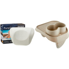 Intex PureSpa Foam Headrest & PureSpa Plastic Drink Holder, Beige, 26 x 22 x 18 cm