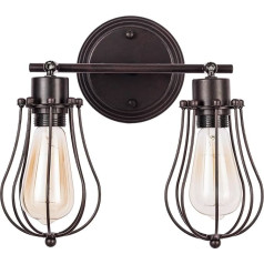 Industrial Wall Sconce Rustic Attic Antique Wall Lamp Wire Cage Adjustable Socket Edison Vintage Metal Retro Lamp Lamps for Bedroom (without Lamp) (with 2 Lights) (Rust)