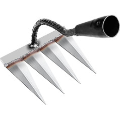Garden Rake Garden Weed Hoe Weed Remover Device Garden Tools Lawn Squeegee Digging Fork Multifunctional Garden Tool 4 Tooth Steel Carbon Steel for Weeding/Loosening/Sowing (without Stick)