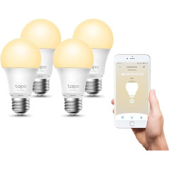 Tapo TP-Link Tapo L510E Smart WiFi Light Bulb E27, Dimmable 8.7 W, No Hub Required, Compatible with Alexa, Google Assistant, Processes and Schedules, Absence Mode, Tapo App (4 Pack), White