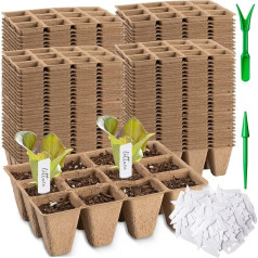 Amyhill Seed Starter Tray Plants Peat Pots for Seedlings Germination Tray Vegetable Garden Starter Kit with Plant Labels and 2 Transplanting Tools for Vegetables Flowers (Pack of 100)