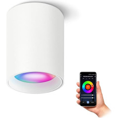 SSC-LUXon TOBI-S Mini Surface-Mounted Spotlight Round White with Smart RGB+ GU10 LED Lamp - WiFi Assembly LED Spot Compatible with Alexa, Siri & Google
