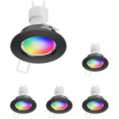 ledscom.de FERE Recessed Ceiling Spotlight Black Matt Including Smart Home RGBW GU10 LED Lamp, 5.41 W, 473 lm, Pack of 5