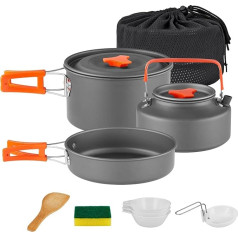 yETO Camping Cooking Pot Set Aluminium Pot Set Kettle with Mesh Bag for Backpacking, Camping Cookware Hiking and Picnic for 2-3 People