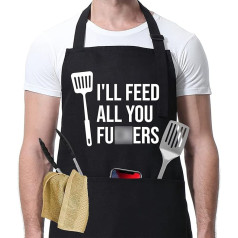I'll Feed All You - Funny Aprons for Men Women with 3 Pockets - Gift for Men and Women on Birthday, Christmas, Thanksgiving - Miracu Cooking BBQ Chef Apron, black