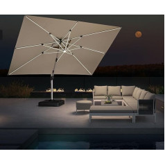 PURPLE LEAF Parasol 300 x 400 cm, LED Lighting Cantilever Parasol Diameter, Large 360° Rotation, Garden Umbrella with Crank, Balcony Umbrella XXL, Sun Protection UV50+, Beige