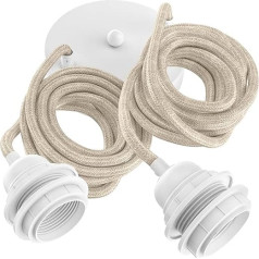 Hoopzi - Pendant Light 2 Flamming - 2.5 m Textile Cable - 2 x E27 Socket - Vintage, Industrial for Dining Table, Living Room, Dining Room, Room, Bedroom, Kitchen
