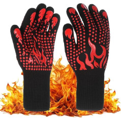 M METERXITY BBQ Handschuhe, 1472°F hitzebeständige Silikon-Grillhandschuhe feuerfeste Handschuhe, GrillhandschuheBackhandschuhe [Rot/Schwarz]