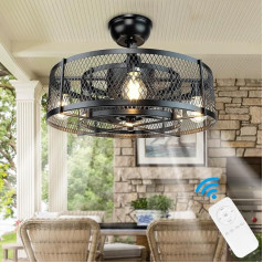 Depuley 20 Inch Cage Ceiling Fan with Lighting, Retro Industrial Ceiling Fans and Remote Control, Quiet Black, Ceiling Lamp with Fan for Living Room, Bedroom, Kitchen, E27 Bulb