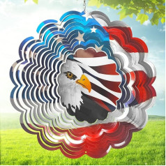 Eiryhope Wind Chimes - American Flag Eagle Wind Chimes Outdoor 12 Inch Hanging Wind Sculpture 3D Metal Wind Catcher for Indoor Outdoor Garden Decoration Yard Art Ornament for