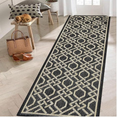 LUXLOOM Modern Outdoor Geometric Area Rugs Indoor Outdoor Boho Rug Stain Resistant Rug for Kitchen Entrance Patio 70x200cm Geometric Black