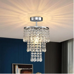 AHXIAOZN Modern Small Crystal Chandelier, E27 Mini Crystal Ceiling Lights, 3-Stage Crystal Raindrop Chandelier for Entrance, Hallway, Stairs, Living Room, Bedroom, Kitchen, Bar, Restaurant (Chrome)