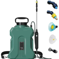 Battery Pressure Sprayer, 12 L Electric Plant Sprayer, High Capacity Garden Sprayer with 3 Nozzles and Telescopic Rod & Adjustable Shoulder Strap for Garden Watering Weed Control (Green)