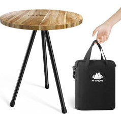MTRVR Folding Camping Table, Small Portable Folding Camping Table, Lightweight, Round, Foldable, Primitive Teak, Folding Side Table, Perfect for Outdoor Picnic, Beach, Camping