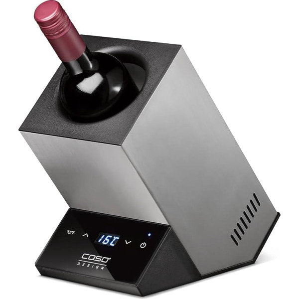 CASO WineCase One Inox Design Wine Cooler for One Bottle, Temperature Range from 5-18°C, for Bottles up to 9 cm Diameter, Sensor Touch Operation, Stainless Steel Housing, Small