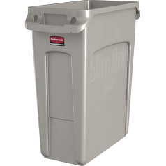 Rubbermaid Commercial Products Vented Slim Jim Rubbish Bin Waste Receptacle, 60 Litres, Beige, Plastic, 1971259