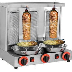 3-Kopf-Gas-Vertikal-Rotisserie, rotierender Döner-Kebab-Ofen auf der Arbeitsplatte, Luftdruck 2800p, 360° drehbare Heizung, einfaches Temperaturkontrollfeld, einfach zu bedienen, für Restaurants/Bars