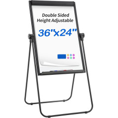 DexBoard U-Stand Whiteboard Easel 36 x 24 Inch Double Sided Magnetic Dry Erase Height Adjustable & 360 Degree Rotation Black
