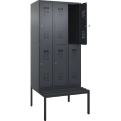 kaiserkraft | Doppelstock-Spind Evolo Plus Sitzbank | 3 Abteile | grau | B 900 mm | Zylinderschloss | mit untergebauter Sitzbank | Kunststoff