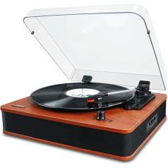 Vosterio Turntable, Bluetooth Record Player with Integrated HiFi Stereo Speaker, Vintage 3 Speeds Vinyl to MP3/FM Radio/USB/TF/Aux-In/RCA/LED Display