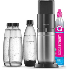 Sodastream Duo Water Carbonator Value Pack with 1x Quick-Connect CO2 Cylinder, 2x 1L Glass Bottle and 1x 1L Dishwasher Safe Plastic Bottle, Height: 44 cm, Colour: Titanium