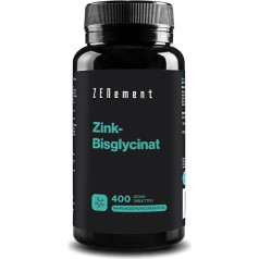 Zenement Zinc 25 mg – 400 Tablets – Well Tolerated Zinc Bisglycinate (Zinc Chelate) for Highest Bioavailability – Laboratory Tested, High Dosage, No Unwanted Additives Zenement