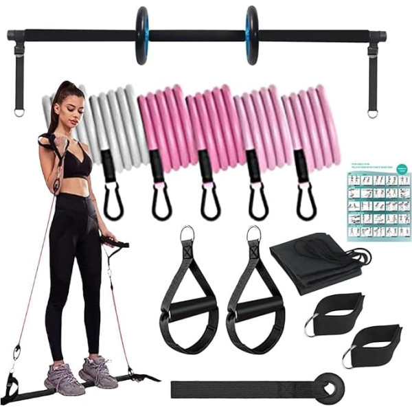 Pilates Set for Home Workout Pilates Bar Set Pilates Training with Resistance Bands - Portable Pilates Exercise Kit with AB Roller for Training