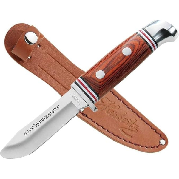 Herbertz Carving Knife Children's Knife with Wooden Handle and Leather Sheath, Personal Engraving, Rounded Tip Front, Rustproof
