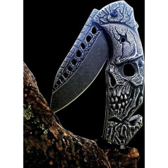 MADSMAUG Folding Knife for Men, Cool Pocket Knife with 3D Embossing Relief Engraving, Good Gift Edc Knife for Men Outdoor Survival Camping Hiking Hunting Knife (Stone Wash)