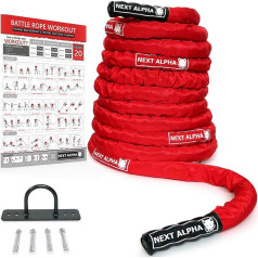 Next Alpha Battle Rope, 38 mm/50 mm, 9 m/12 m/15 m, Protective Cover, Wall Anchor, Workout Instruction Poster