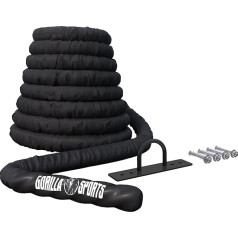 GORILLA SPORTS® Battle Rope - 9 m/12 m/15 m Length, Diameter 38 mm/50 mm, Includes Wall Bracket, Nylon, Black - Battle Rope, Training Rope, Sports Rope, Fitness Rope, Battle Rope, Swing Rope, Muscle