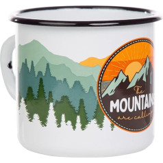 MUGSY I Enamel Mug The Mountains are Calling, 330 ml Camping Mug with Saying, Camping Mug, Coloured