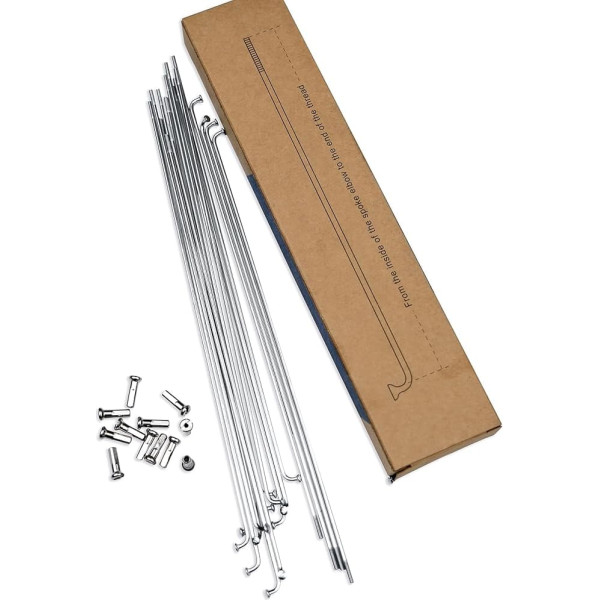 LUXU 36pcs 14G J Bend Bicycle Spokes (190-229mm) Bicycle Spokes with Brass Nipples Mountain Bike Steel Spokes for MTB Wheel Spoke Ebike Downhill Trekking City Bike Replacement Repair Spokes