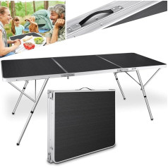 Onbest Large Folding Table - Garden Table - Three Pieces - Buffet Table, Camping Table for 6 People - Made of Robust Plastic/Aluminium - with Wooden MDF Top for Indoor and Outdoor Use - Table