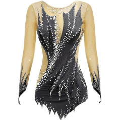PONNYC Rhythmische Sport Gymnastik Turnanzüge Für Mädchen Handgefertigte Kunstturnen Turnanzüge Eiskunstlauf Kleid Mit Glänzenden Kristallen Eislauf Kleidung Für Wettkämpfe