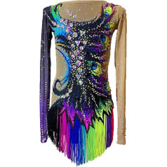 Hynyjxjy Professional Rhythmic Sports Gymnastics Leotards Long Sleeve Ice Skating Dresses for Women Gymnastics Dance Skirts with Tassels Flash Diamond Outdoor Sports Clothing