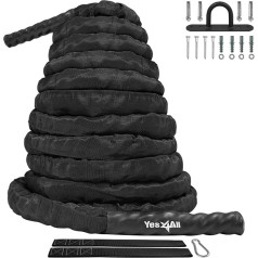 Yes4All Fighting Exercise Training Rope with Protective Cover - Steel Anchor & Straps Included - 38/50 mm Diameter Poly Dacron 9, 12, 15 m Length (50 mm - 15 m) GAWD