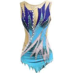 Hynyjxjy Rhythmic Sports Gymnastics Leotards for Girls Round Neck Figure Skating Dresses Ice Skating Costume with Shiny Rhinestones Team Sport Turn Competition Clothing