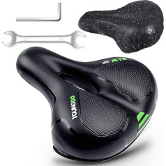 YOUNGDO Bicycle Saddle, Gel Bicycle Seat, Wide, Soft, Comfortable, Breathable, Shock-Absorbing, Ergonomic Bicycle Saddle with Waterproof Cover