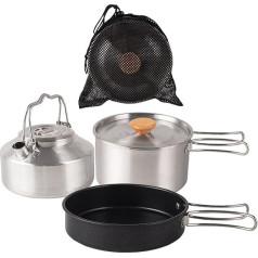 Wjsdsg Camping Kochgeschirr Set Edelstahl Lagerfeuer Kochtopf Pfanne Und Wasserkocher Combos Kits Mit Aufbewahrungstasche Outdoor Koch Set