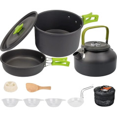 Cozywind Camping Cookware Set for 2-3 People Camping Pot with Teapot Outdoor Camping Cooking Set Aluminium Camping Cooking Pot 10-Piece Camping Cookware Picnic Pots for Hiking Trekking
