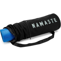 Masaya Namaste Large Yoga Mat Bag - Fits Exercise Mats, Drawstring Carrier for Men Women, Long Breathable Canvas Sling, Deep Front Pocket Zipper, Secret Storage, Adjustable Shoulder Strap