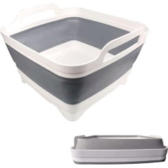 ddLUCK Collapsible Bowl Collapsible Bowl with Drain Plug and Carry Handles, Large 9L Capacity, RV Sink for Vegetables, Fruits, Food, Detergent (Grey)