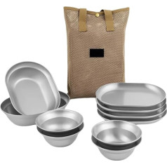 MinnowXY 6/8/10 Pieces Camping Plates Metal Serving Bowls 304 Stainless Steel Tableware Outdoor Kitchenware Plates