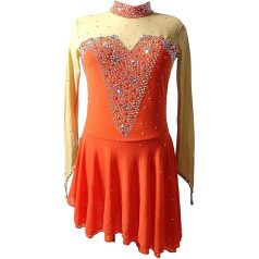 PONNYC Girls' Figure Skating Competition Dress Handmade Artistic Gymnastics Jerseys Long Sleeve Ice Skating Costumes Shiny Rhinestone Winter Sports Clothing
