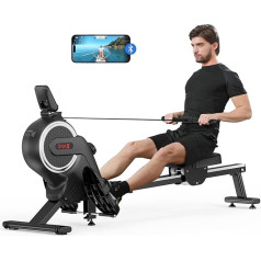 Dripex Rowing Machine, App Compatible Rowing Machine with Aluminium Slide Rail, 16-Way Adjustable Magnetic Resistance, Intelligent LCD Monitor and Maximum Weight Capacity of 120 kg (Black)