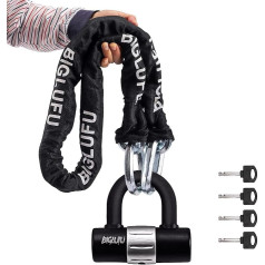 BIGLUFU Bicycle Lock Chain Lock with 4 Keys High Security 100/120/150 cm Long Motorcycle Lock 10/12/15 mm Thick Silver Chain with U-Lock Locks for Bicycle, Motorcycle, Scooter