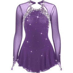 YDHTIZ Girls Figure Skating Competition Dresses Solid Color Skating Costume Rhythmic Gymnastics Leotard Shiny Rhinestones